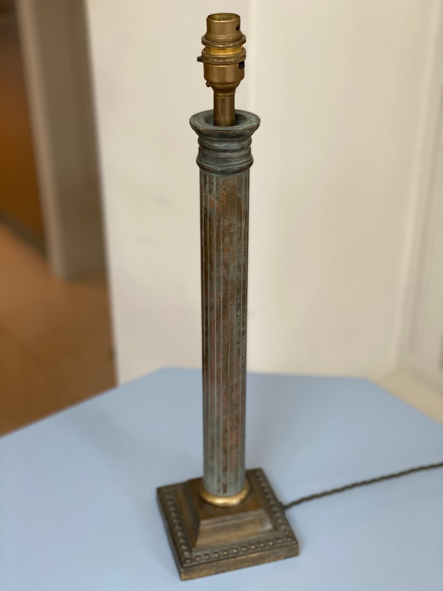 Very Elegant Brass & Bronze Column Table Lamp