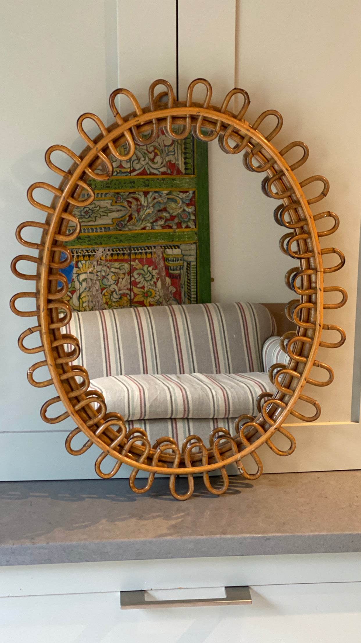 Lovely Mid-Century Cane Mirror in the manner of Albini