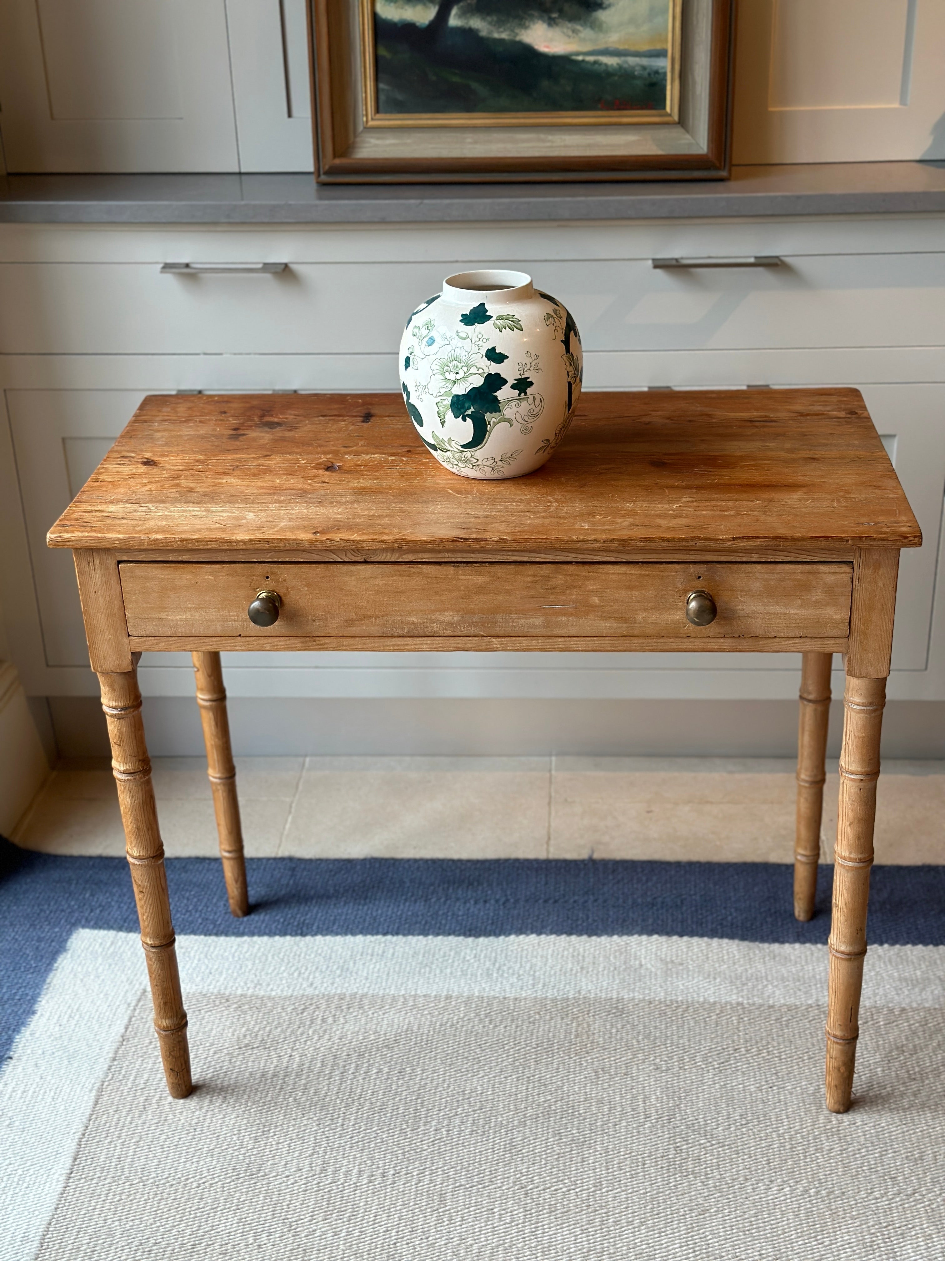 Small Pitch Pine Desk with Faux Bamboo Legs