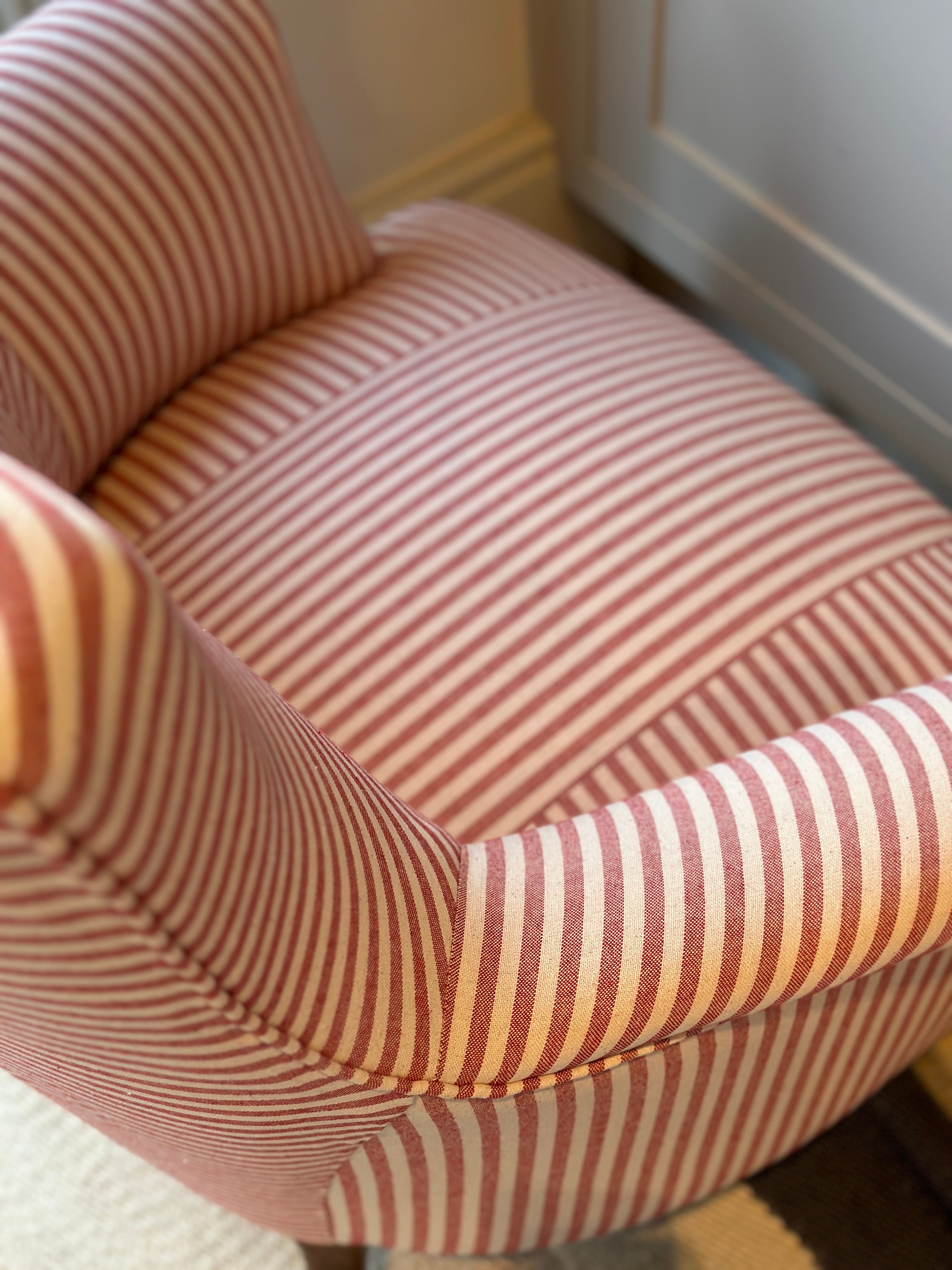 A Large Pair of Chapeau de Gendarme Chair in Red and White ticking