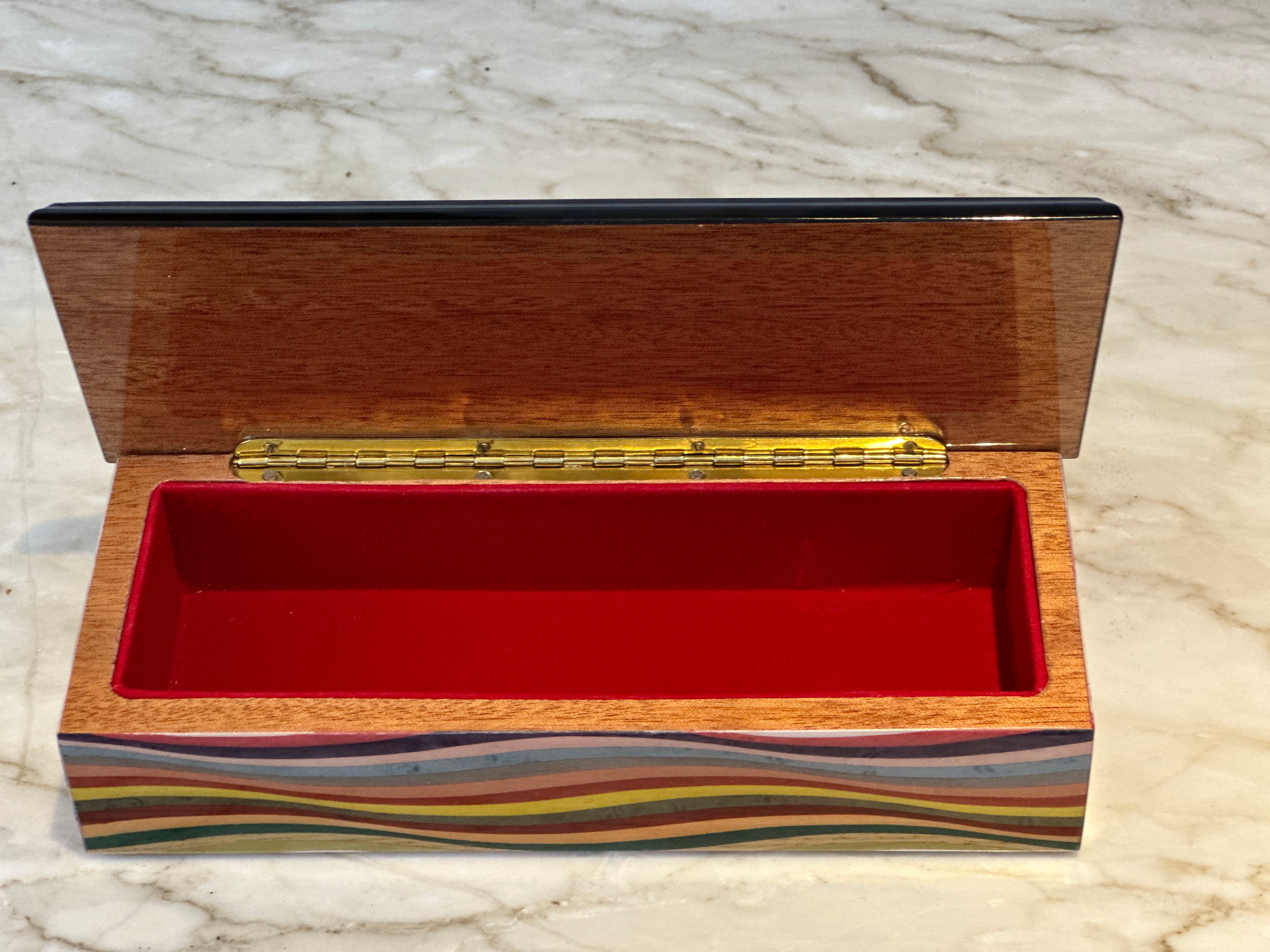 Rectangular Marquetry Box- Wavy Rainbow