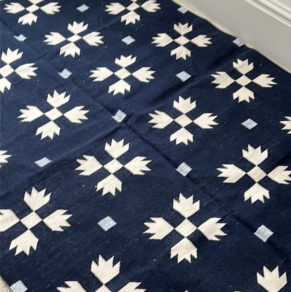 Cotton Dhurrie Rug Navy & Ivory