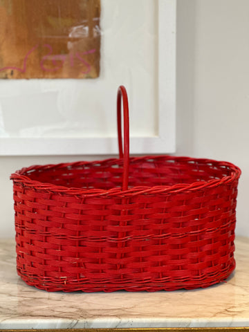 Vintage Red Wicker Oval Basket