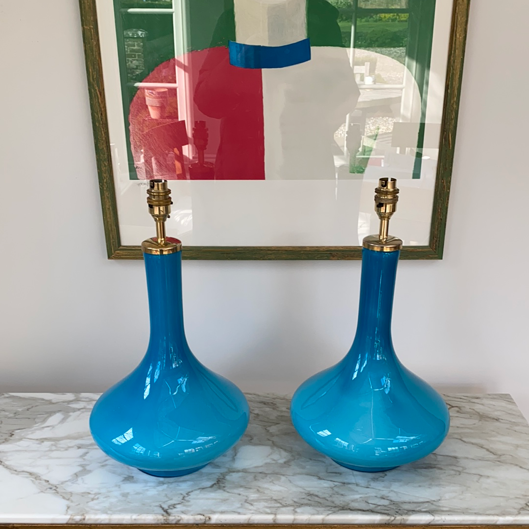 Pair of Vintage Holmegaard Table Lamps Turquoise