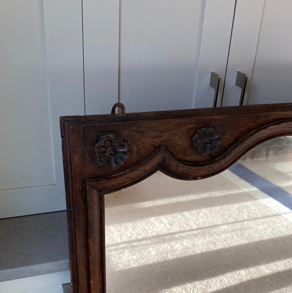 Large French Oak Mirror with Carved Petals