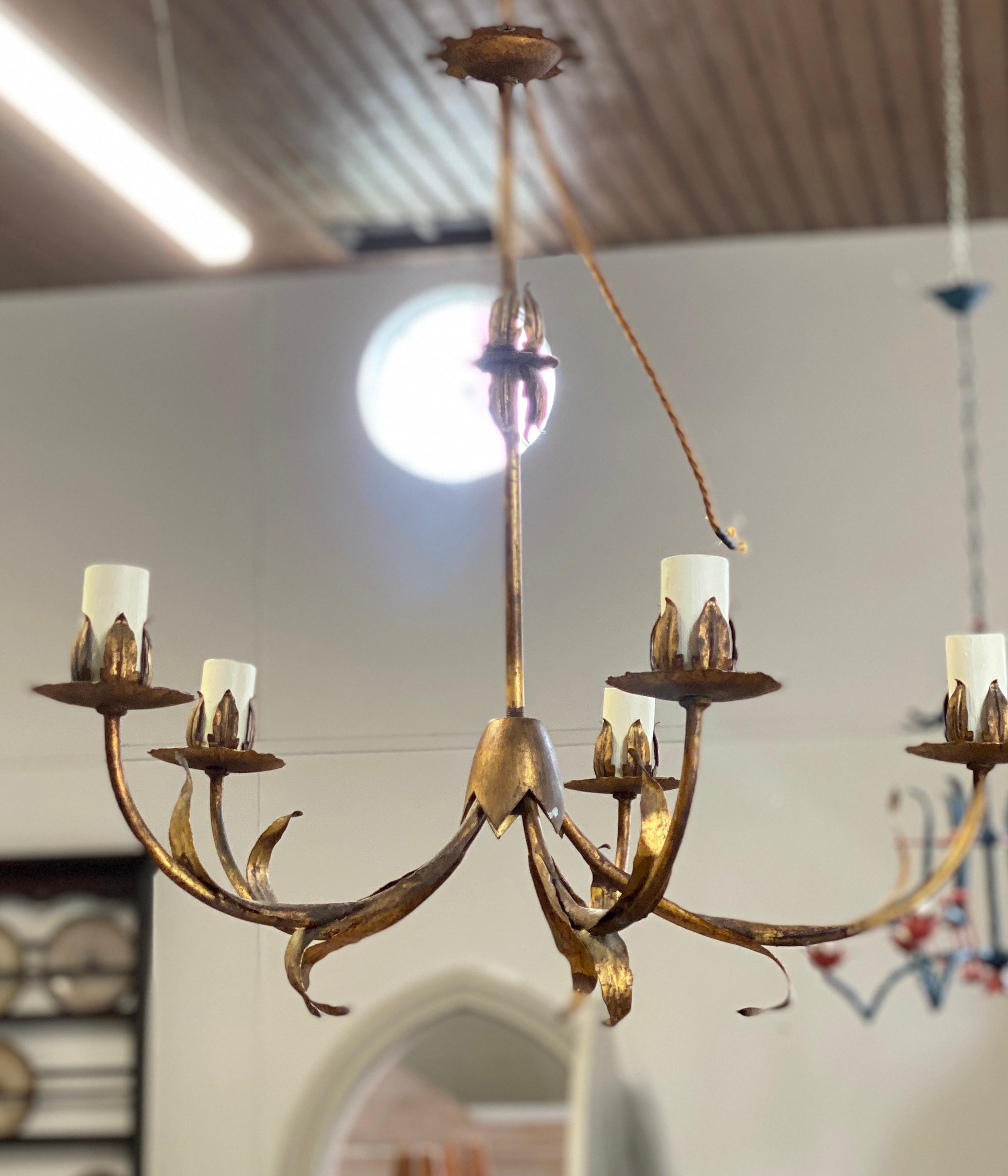 Spanish Mid-Century Ironwork and Gilt Chandelier