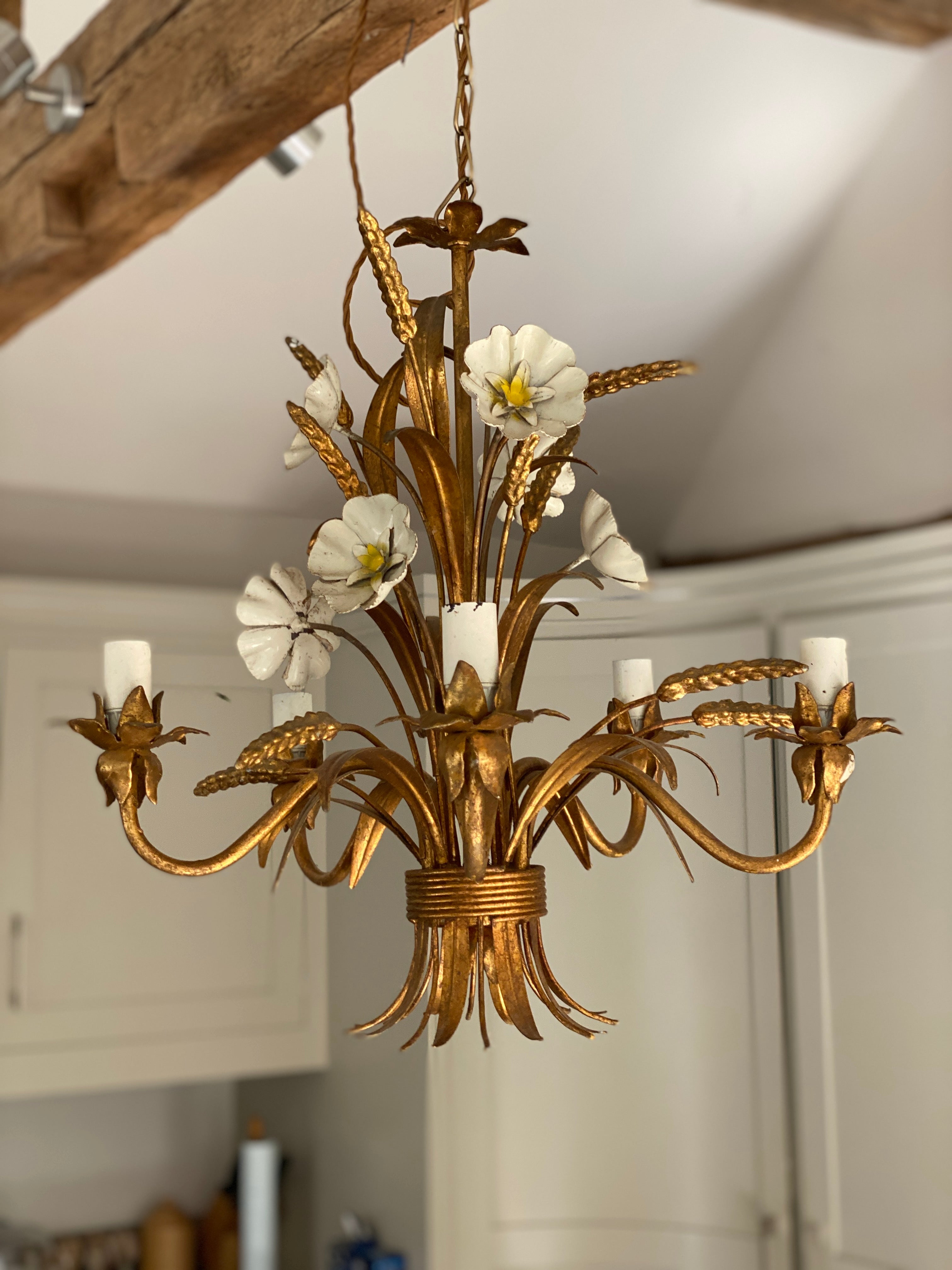 Lovely Floral Vintage Toleware Chandelier