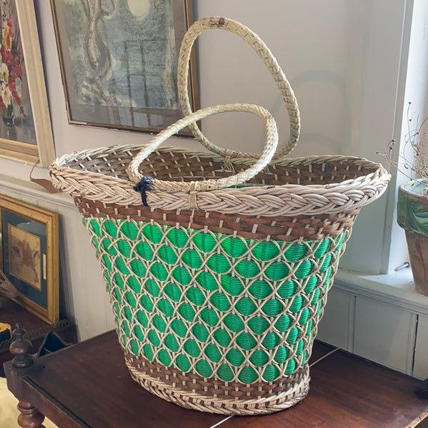 Really Lovely Green and Cream Shopping Basket