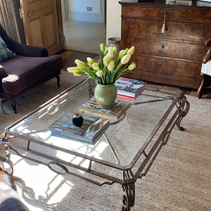 Large vintage glass topped table