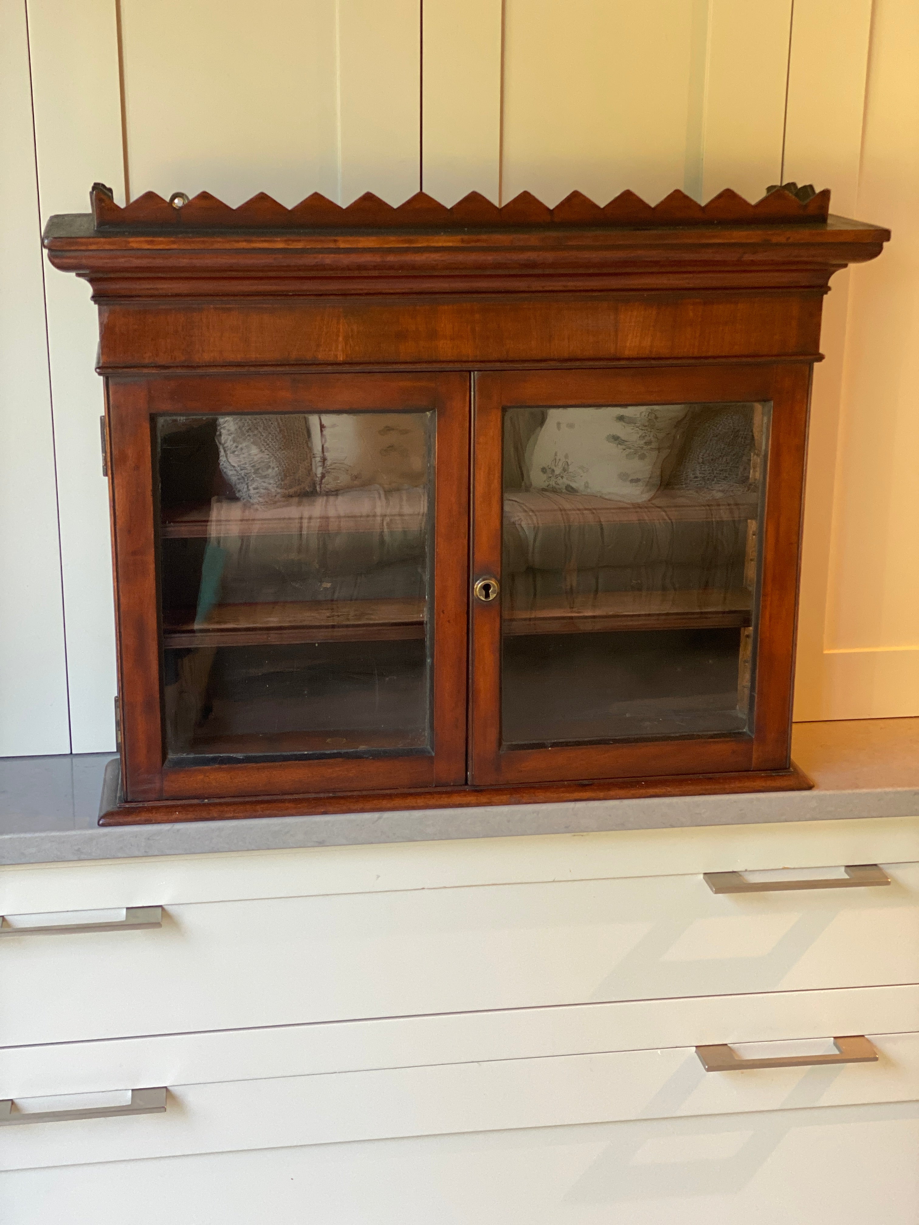 Small Mahogany Glazed Cabinet with Zigzag detail