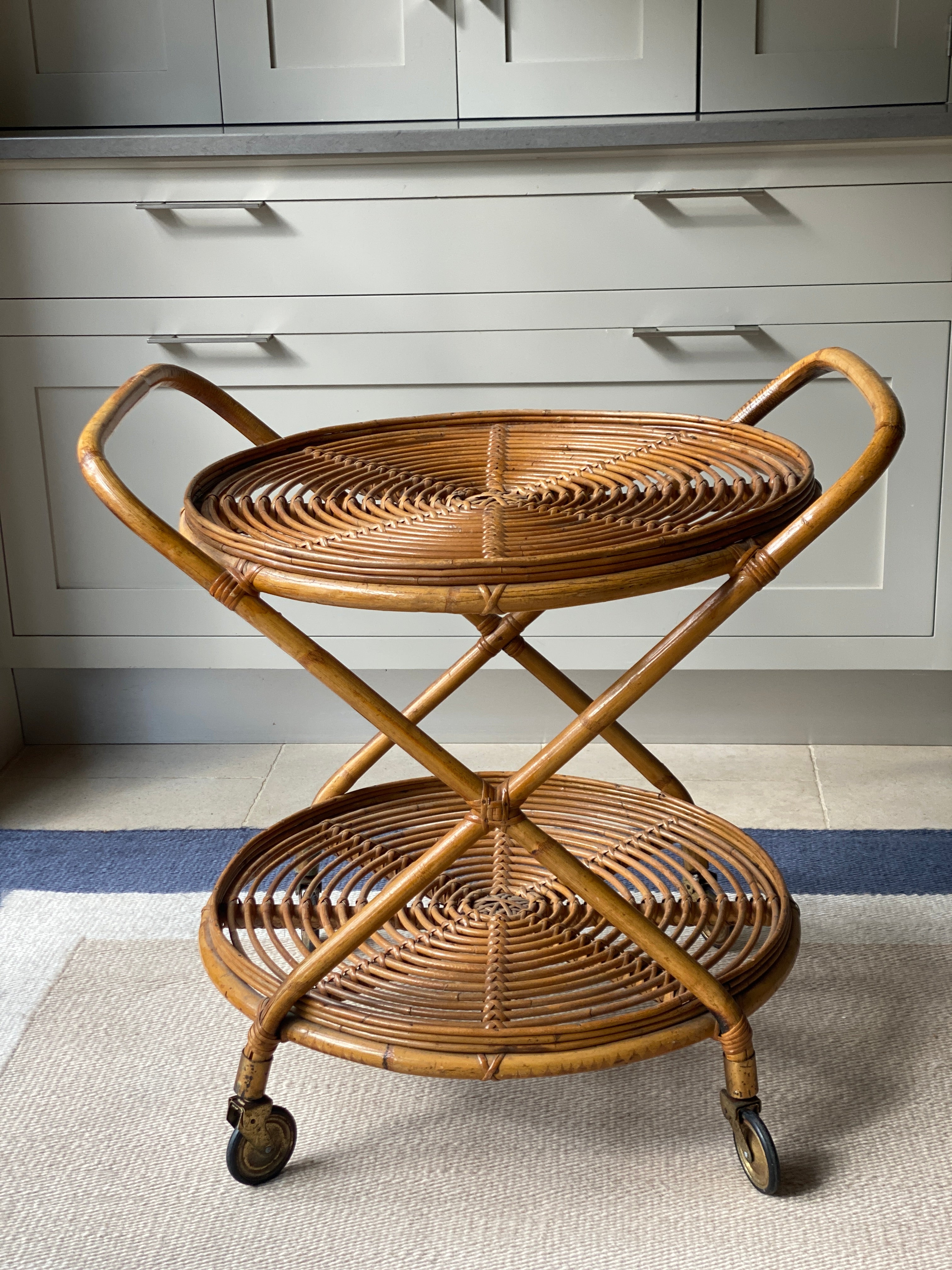 Rare Circular Cane Trolley in Manner of Tito Agnoli