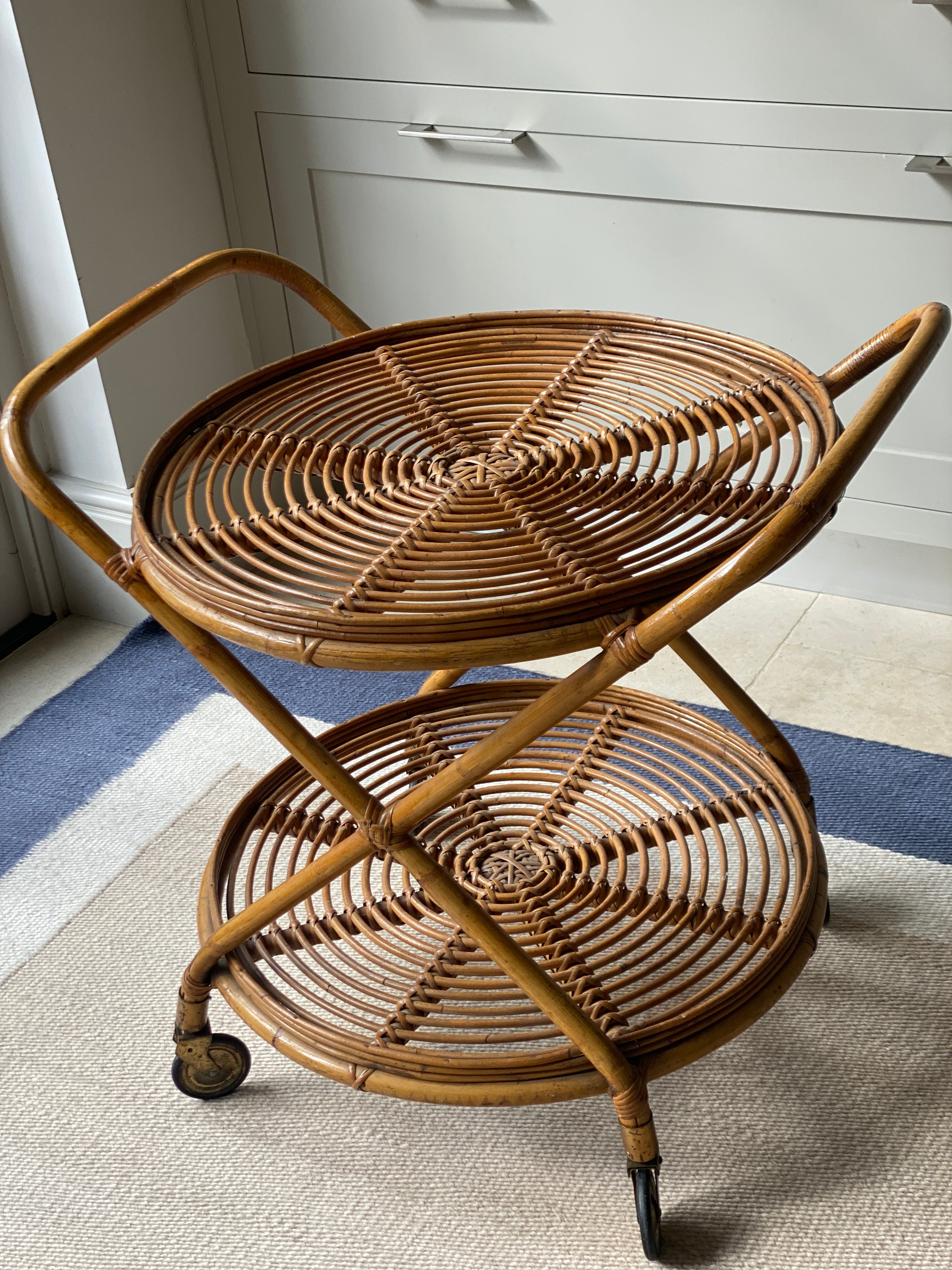 Rare Circular Cane Trolley in Manner of Tito Agnoli