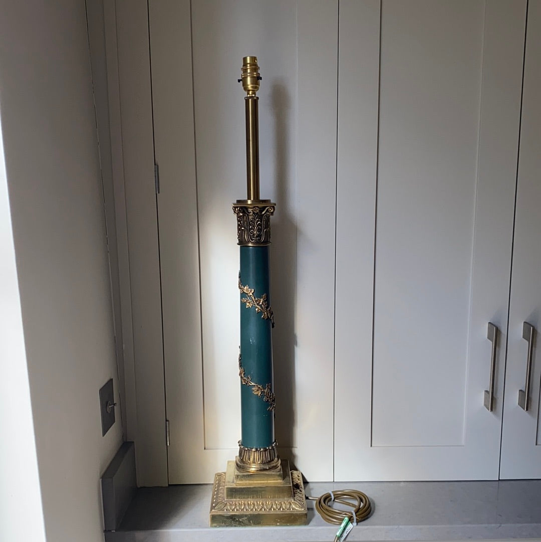 Large Vintage Dark Green & Brass Column lamp