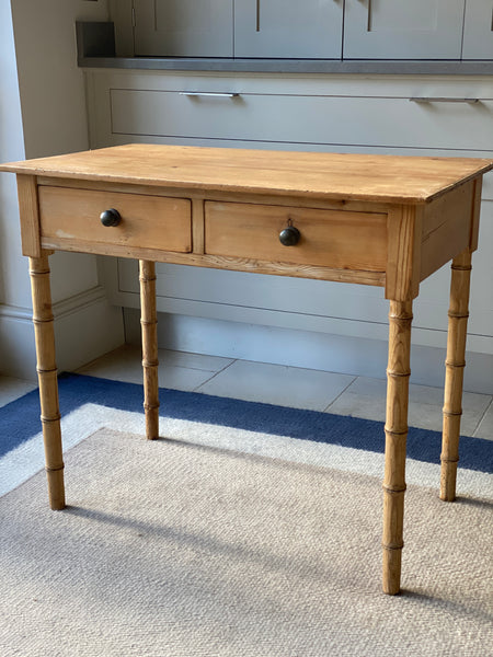 Charming 2 Drawer Pine Desk with Faux Bamboo legs