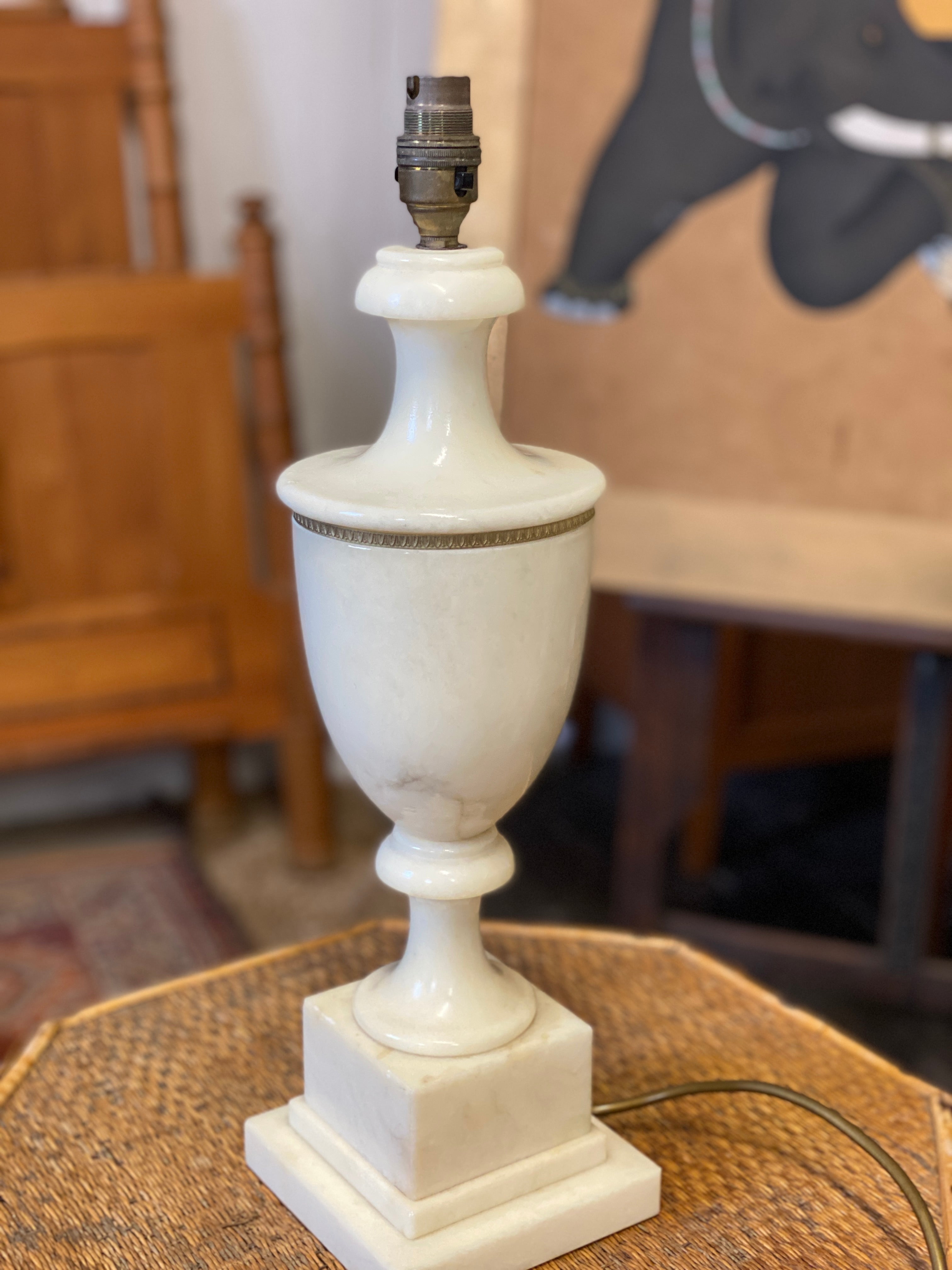 Large Alabaster Table Lamp with Gilt Edge