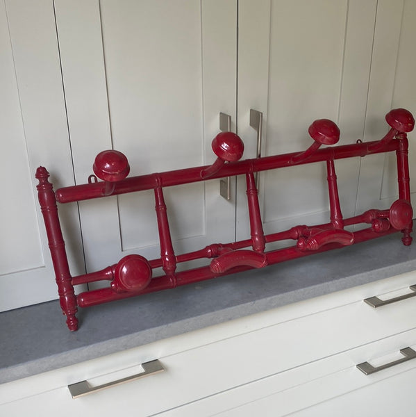 Red Faux Bamboo Hat and Coat Rack