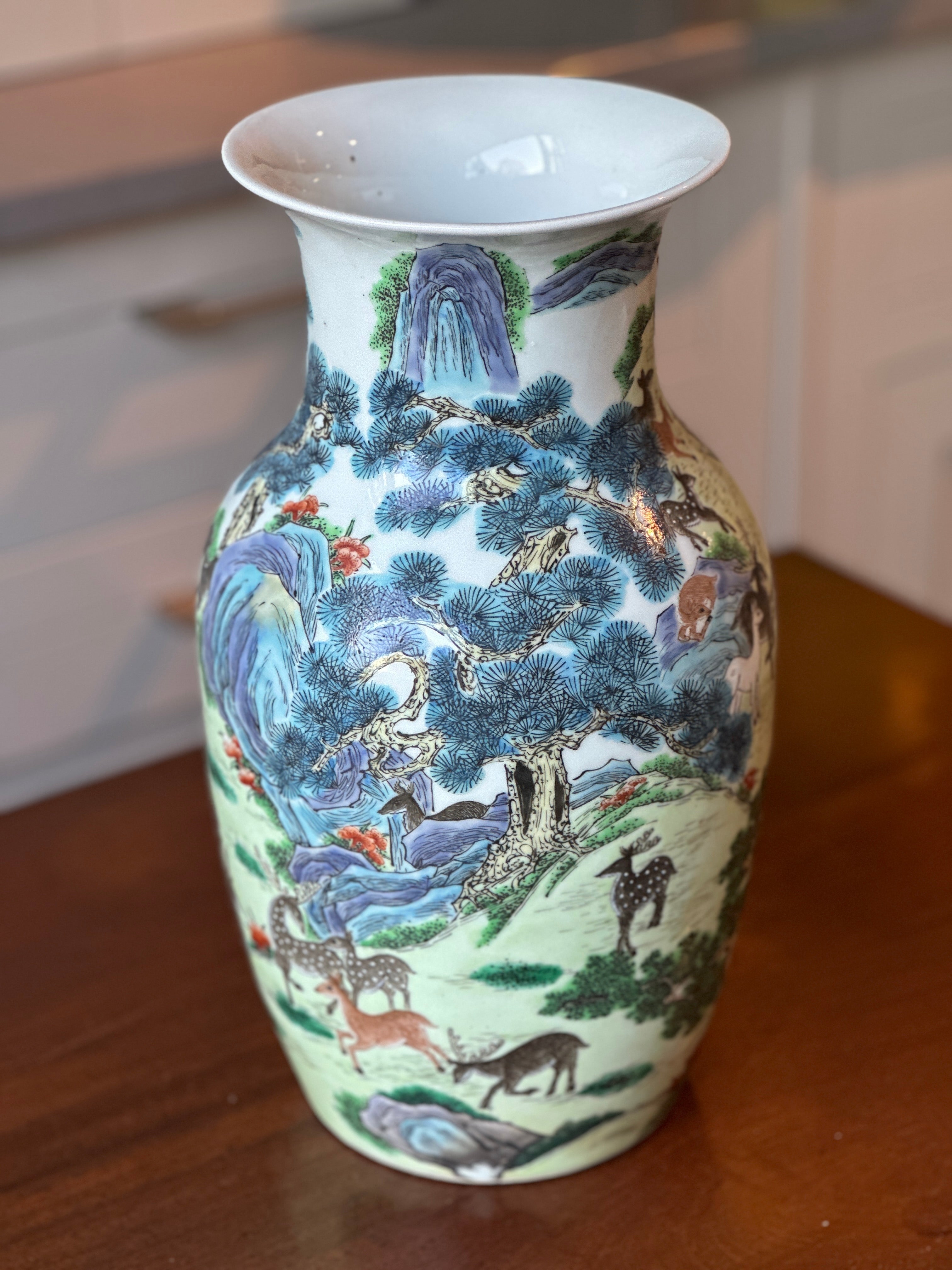 Polychrome Chinese Vase with Forest Scenes