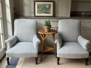 Pair of Nap 3 Armchairs in Blue & White Ticking