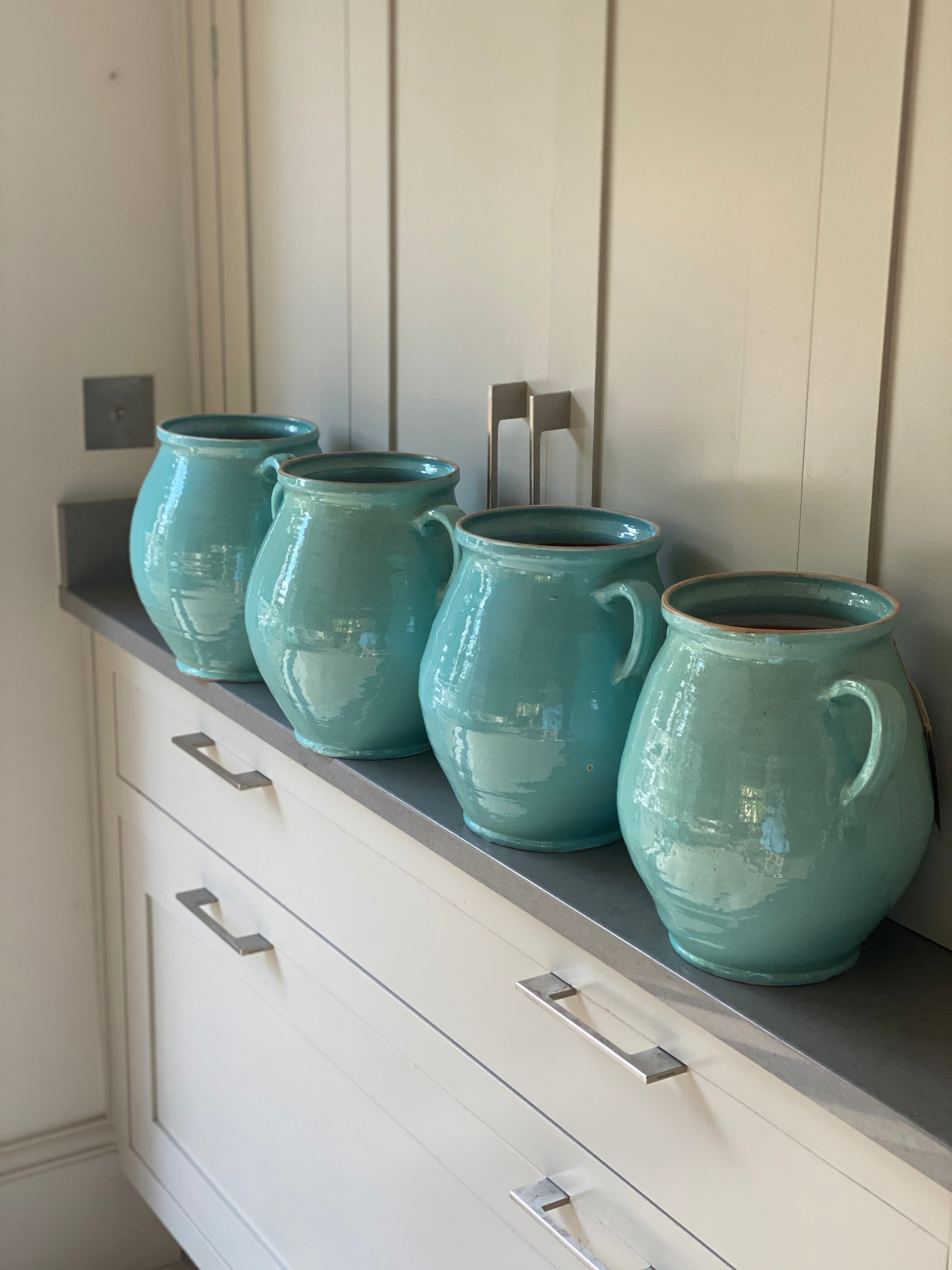 Modern Ukranian 2 Handled jugs in Duck Egg Blue