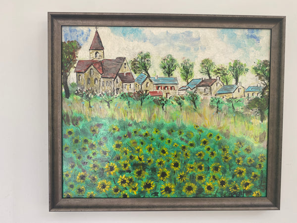 Village and Sunflowers Oil Painting