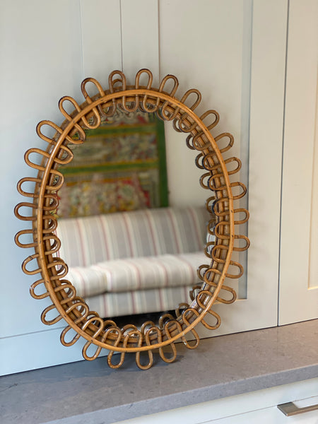 Lovely Mid-Century Cane Mirror in the manner of Albini
