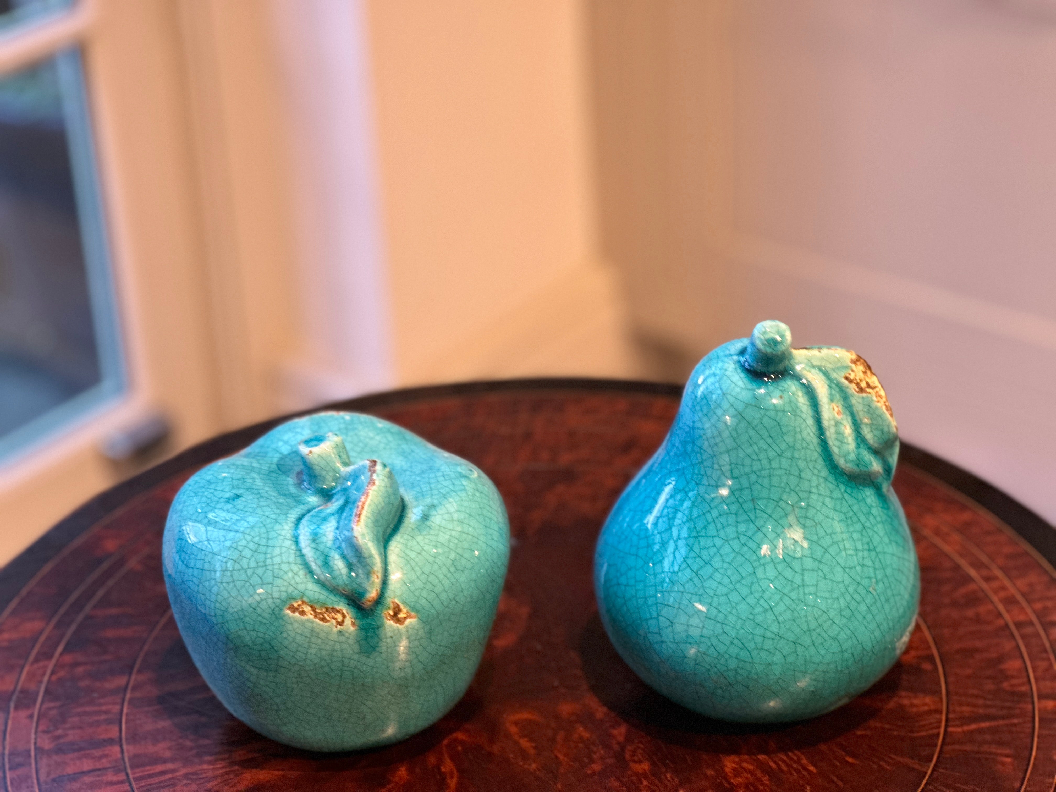 Turquoise Ceramic Apple & Pear