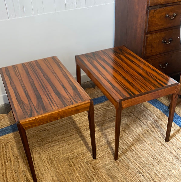 Pair of Beautiful Danish Macassar & Rosewood Side Tables