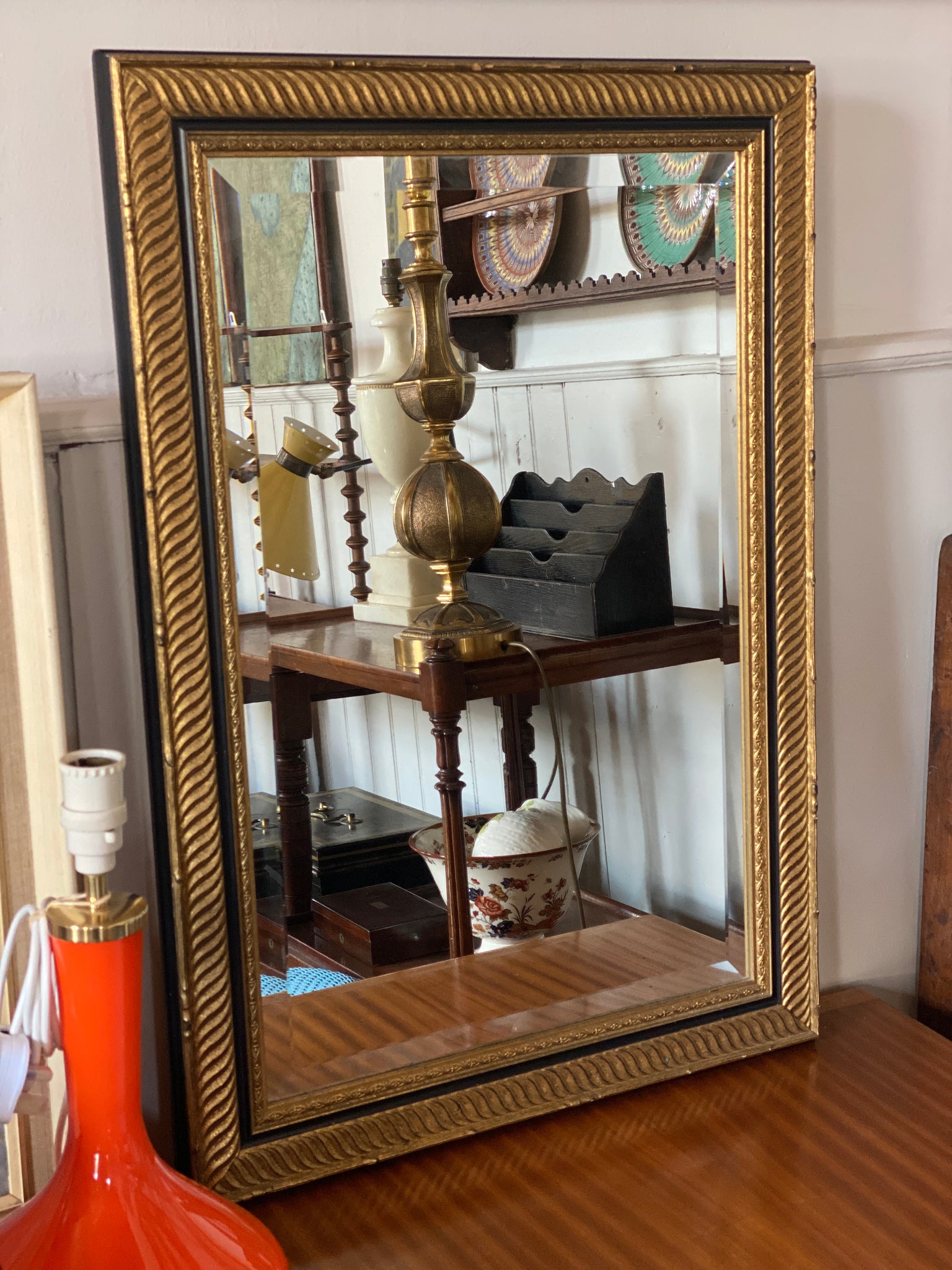 Vintage Black and Gilt Mirror