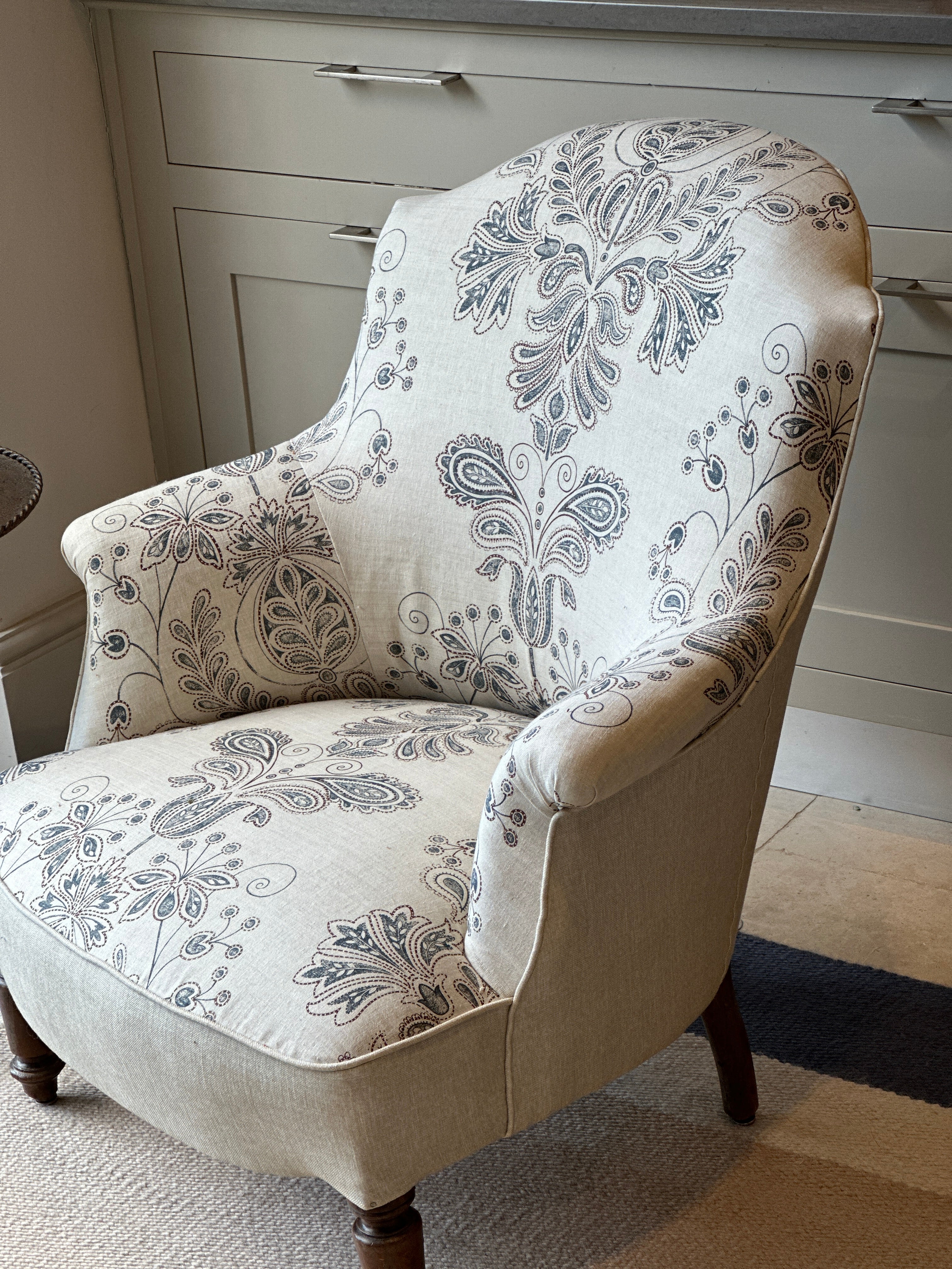 Vintage French Tub Chair in Guy Goodfellow Remy Indigo