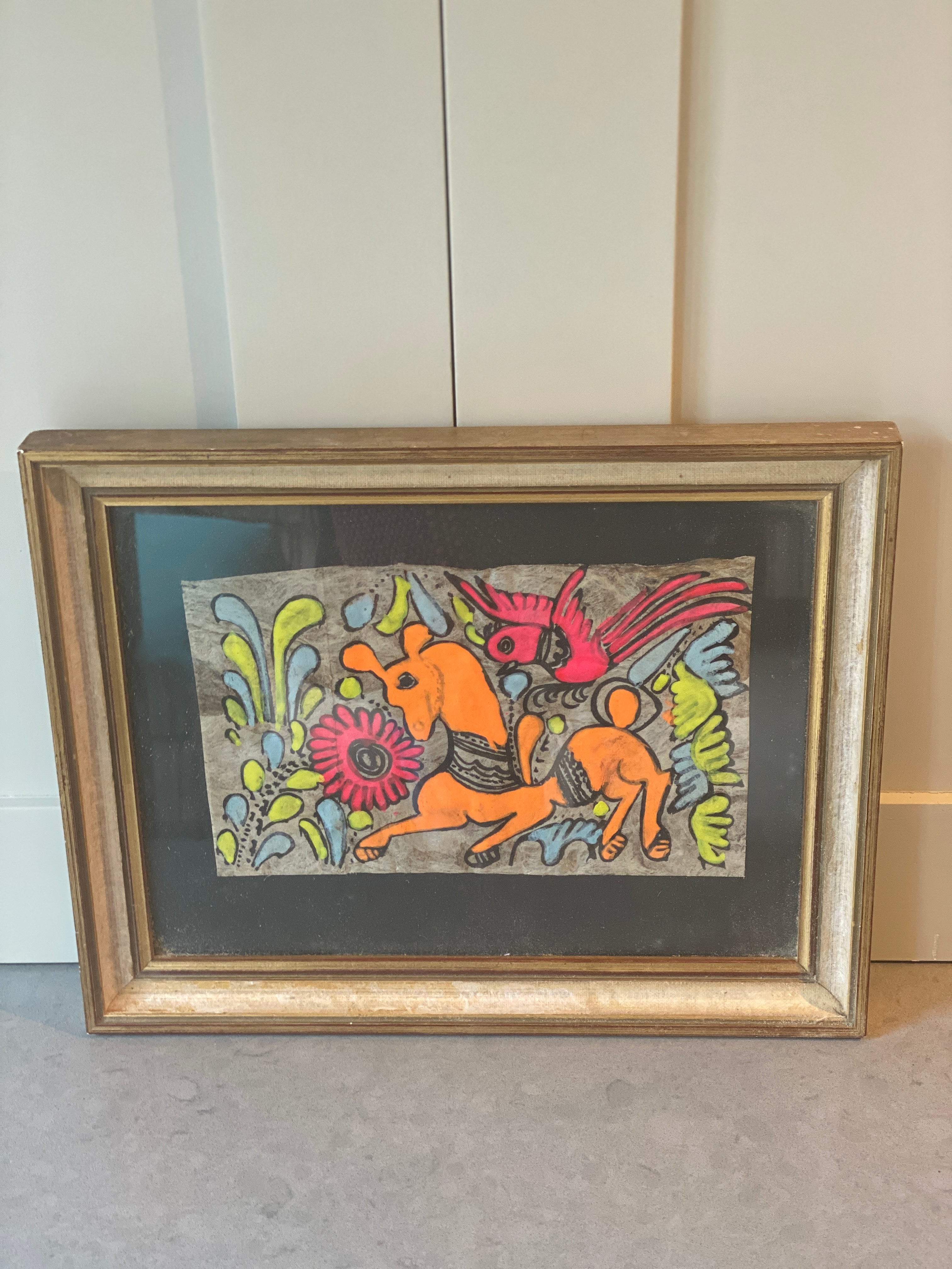 Framed Original Mid Century Surrealist Fable Gouache