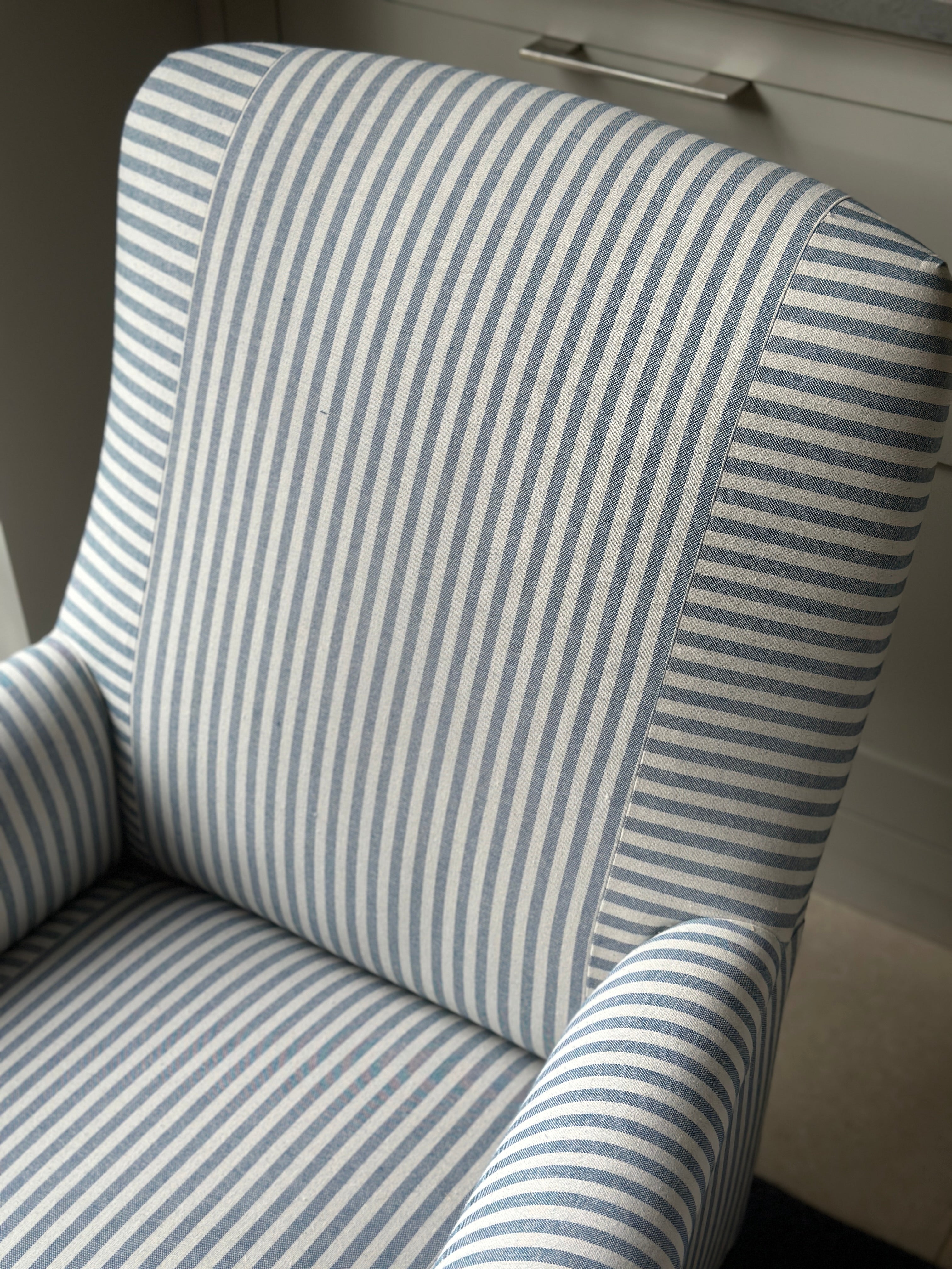 Pair of Nap 3 Armchairs in Blue & White Ticking