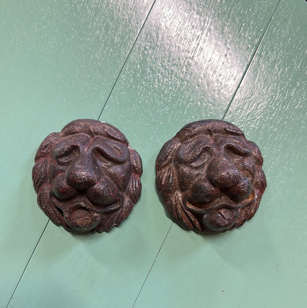 Pair of Small Cast Iron Lion Heads
