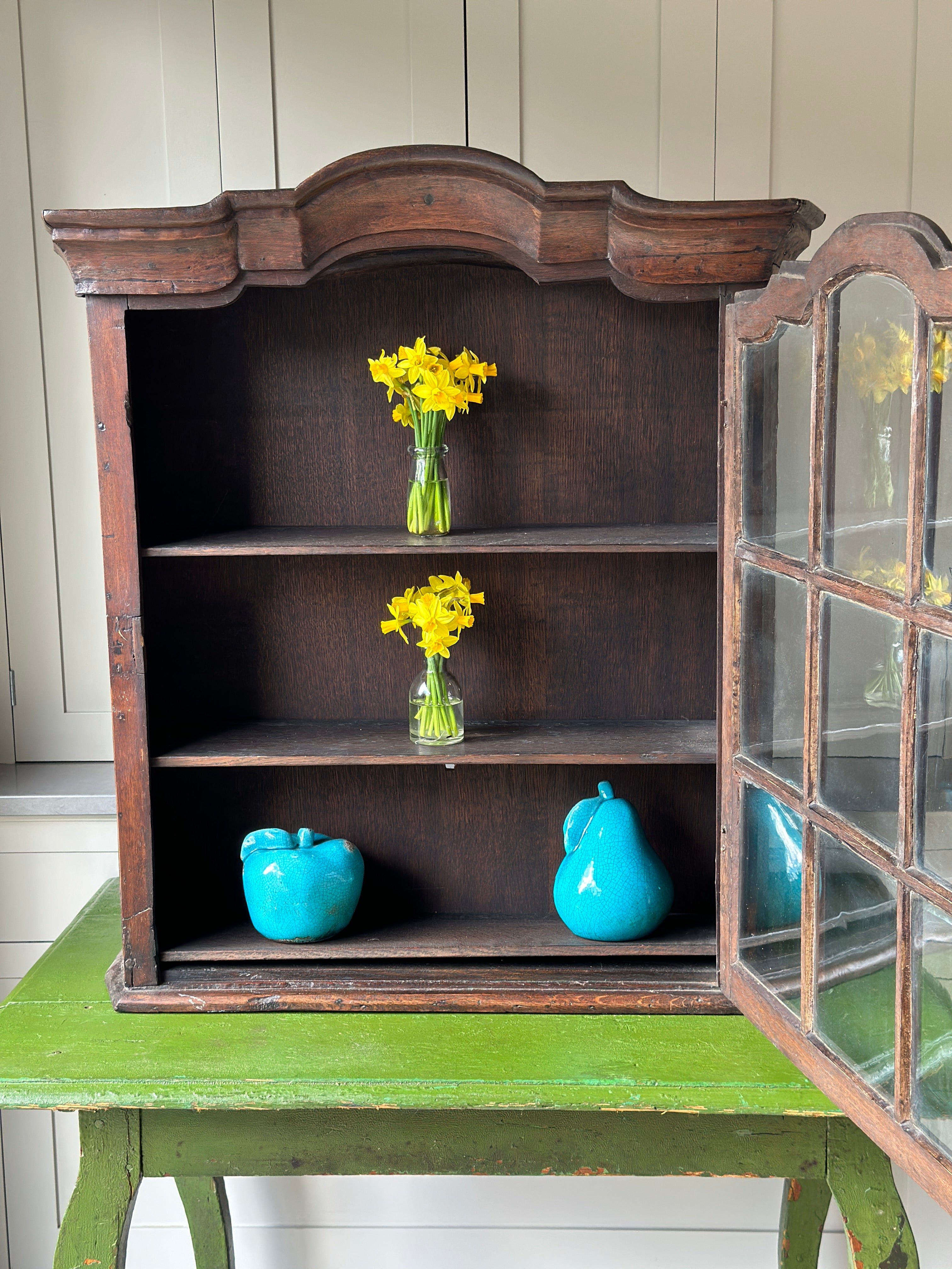 Antique Dark Oak Glazed Cabinet