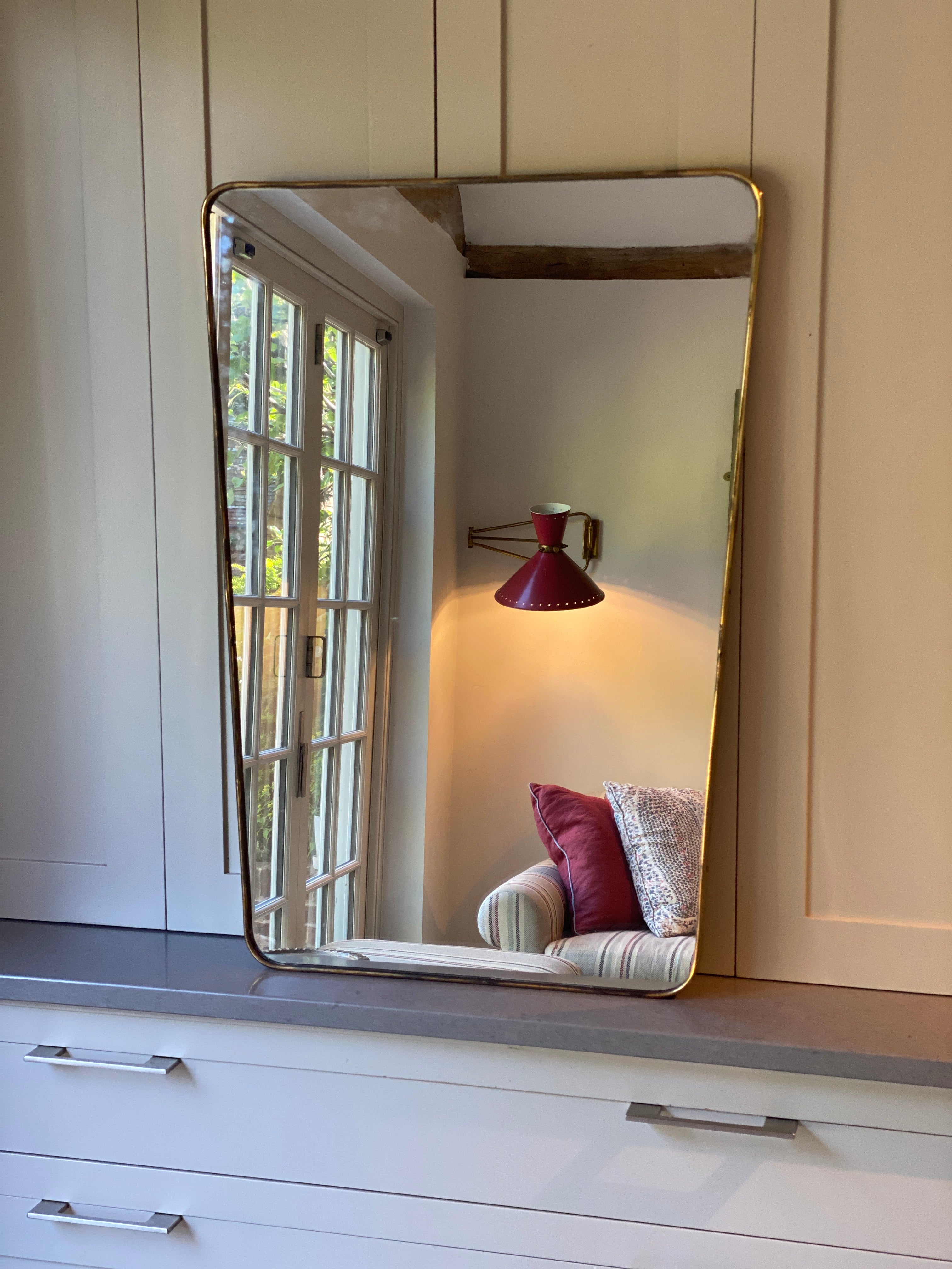 Midcentury Brass Shield Mirror (86cm H x 61cm W)