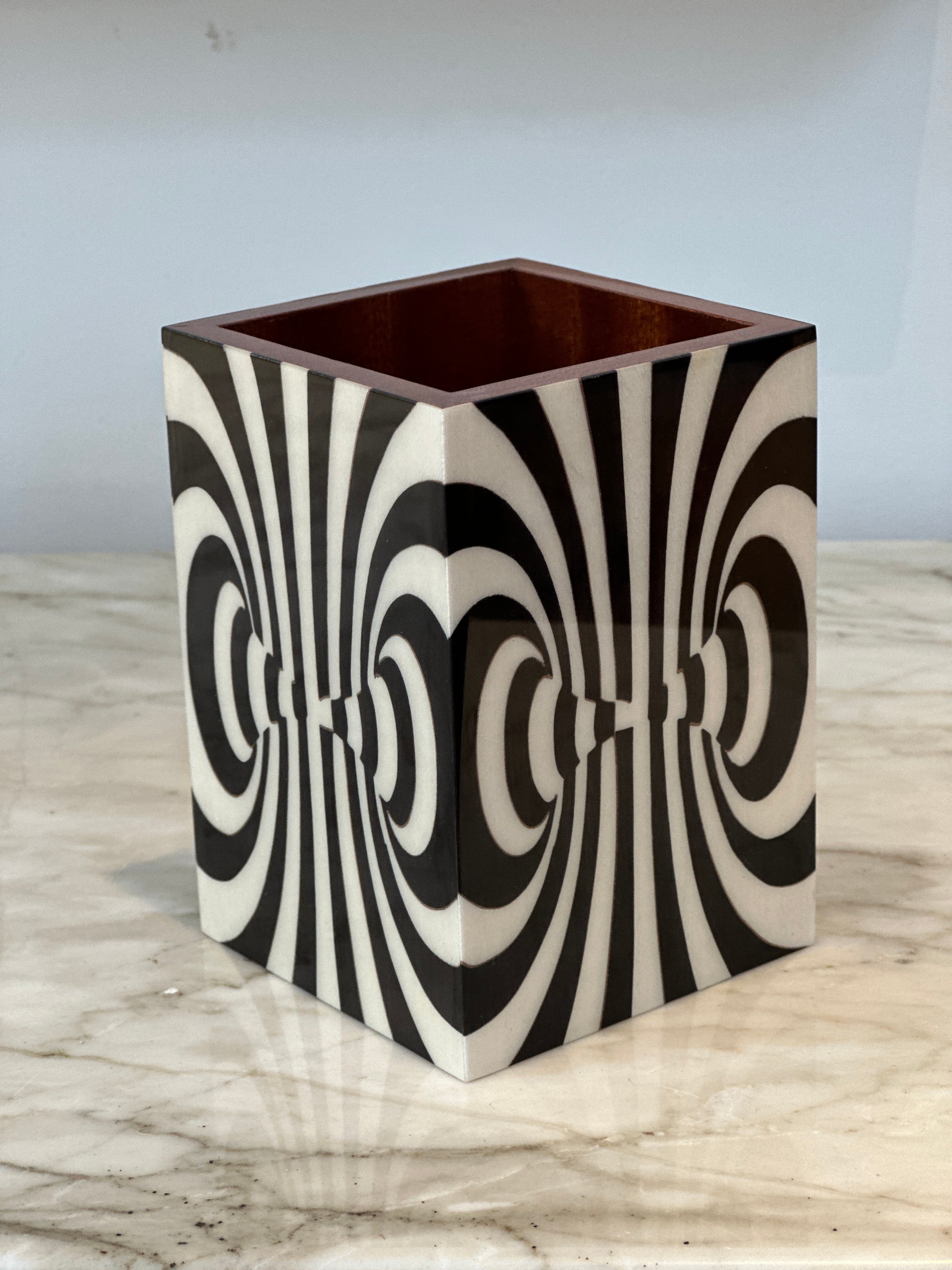 Marquetry Pen Holder - Black White Prism