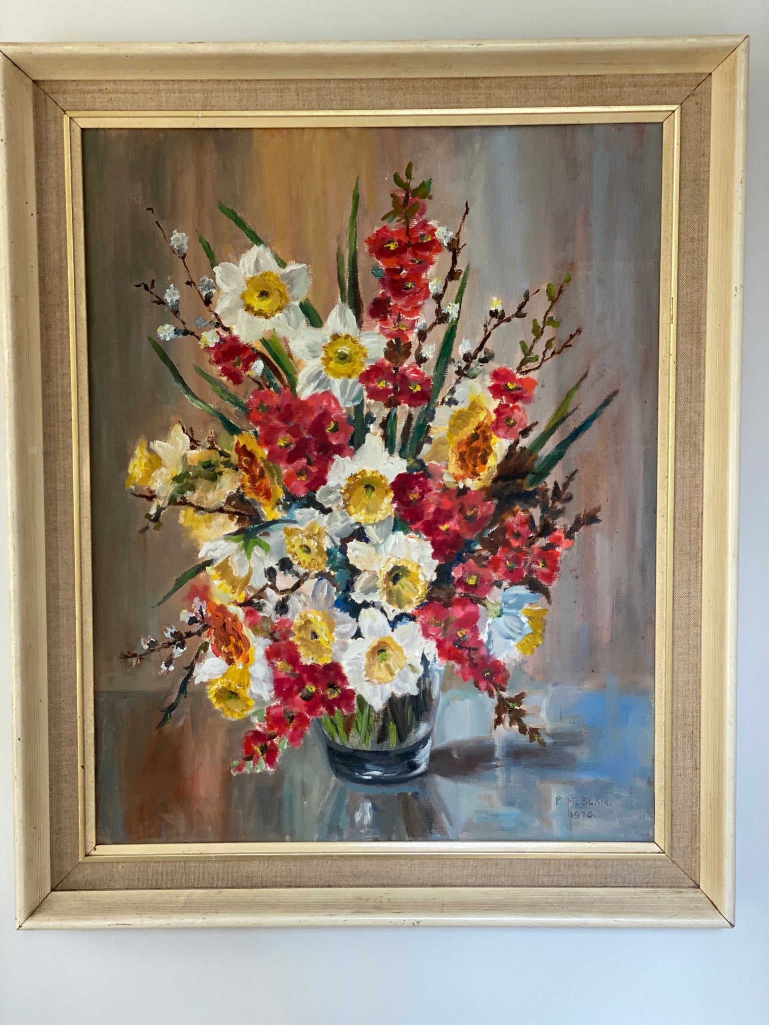 Oil on board - Birthday Bouquet Signed 1970