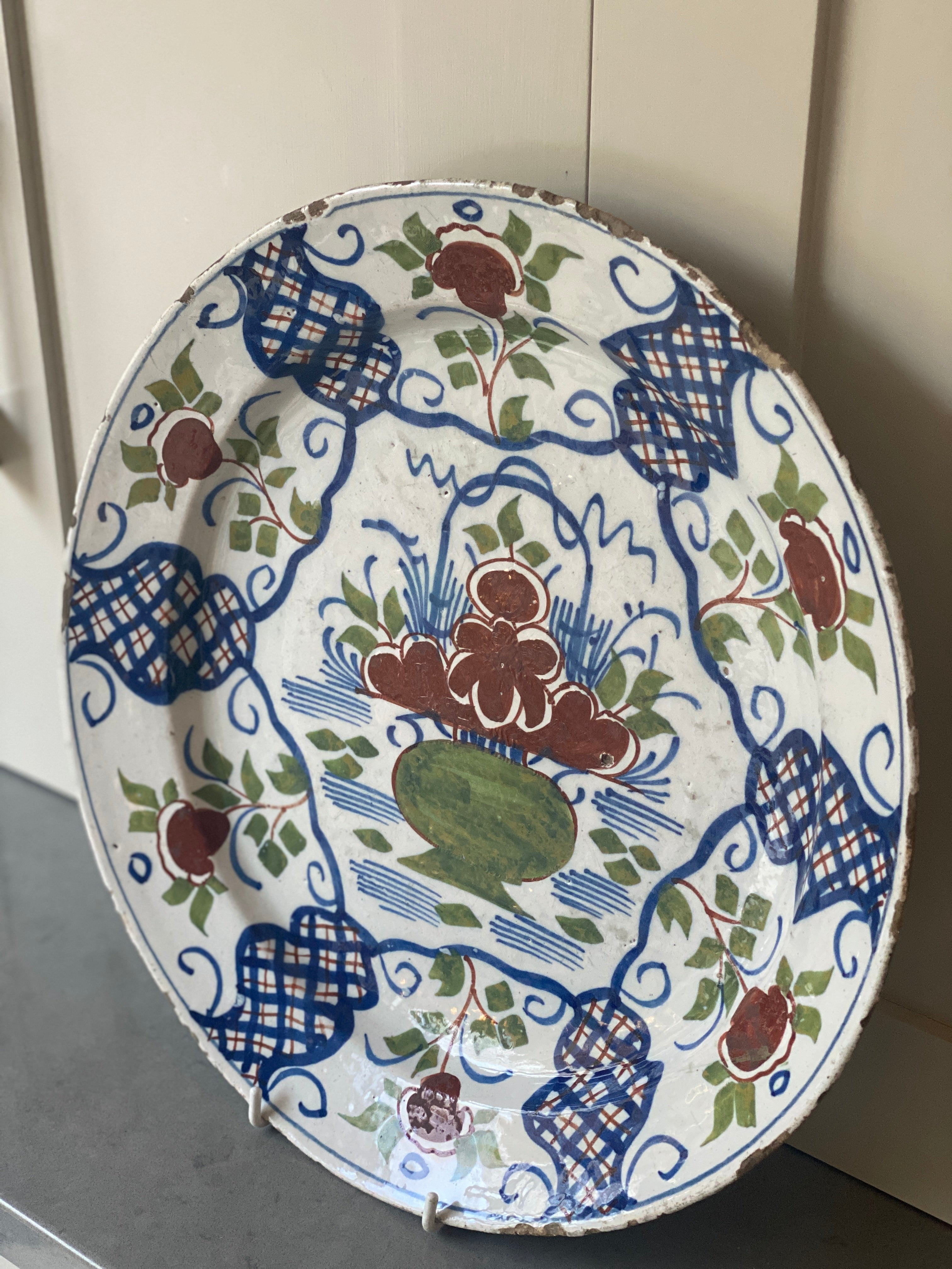 18th Century Polychrome Delft Charger