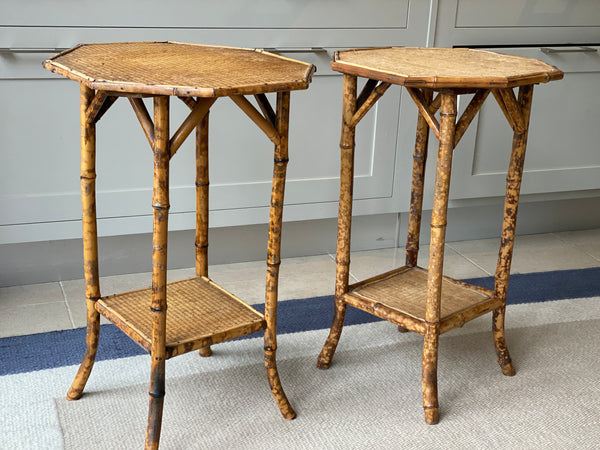 Pair of octagonal cane plant tables