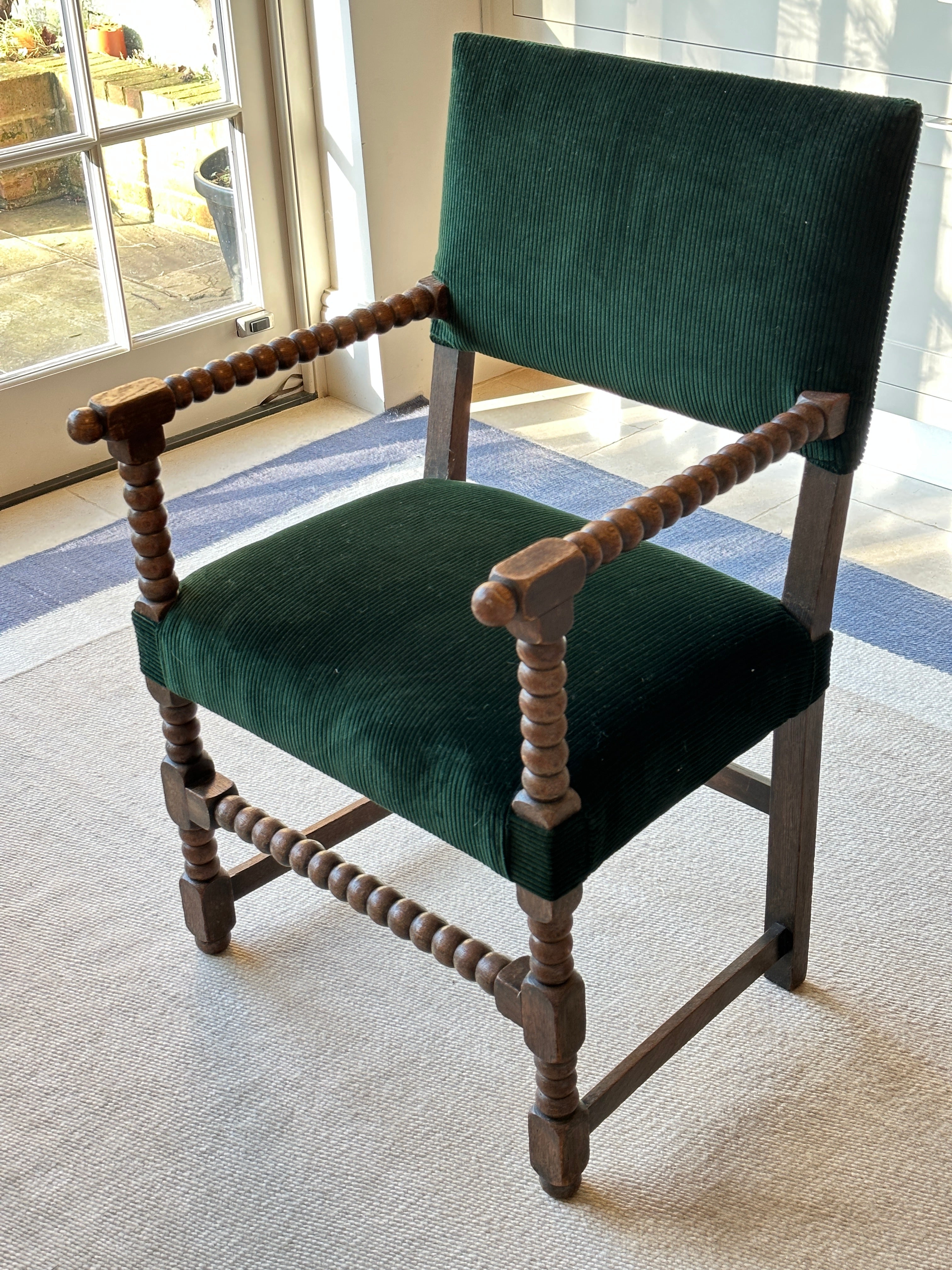 Arts & Craft Bobbin Elbow Chair in RU Forest Jumbo Cord