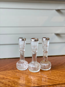 3 Pretty Silver and Cut Glass Bud Vases