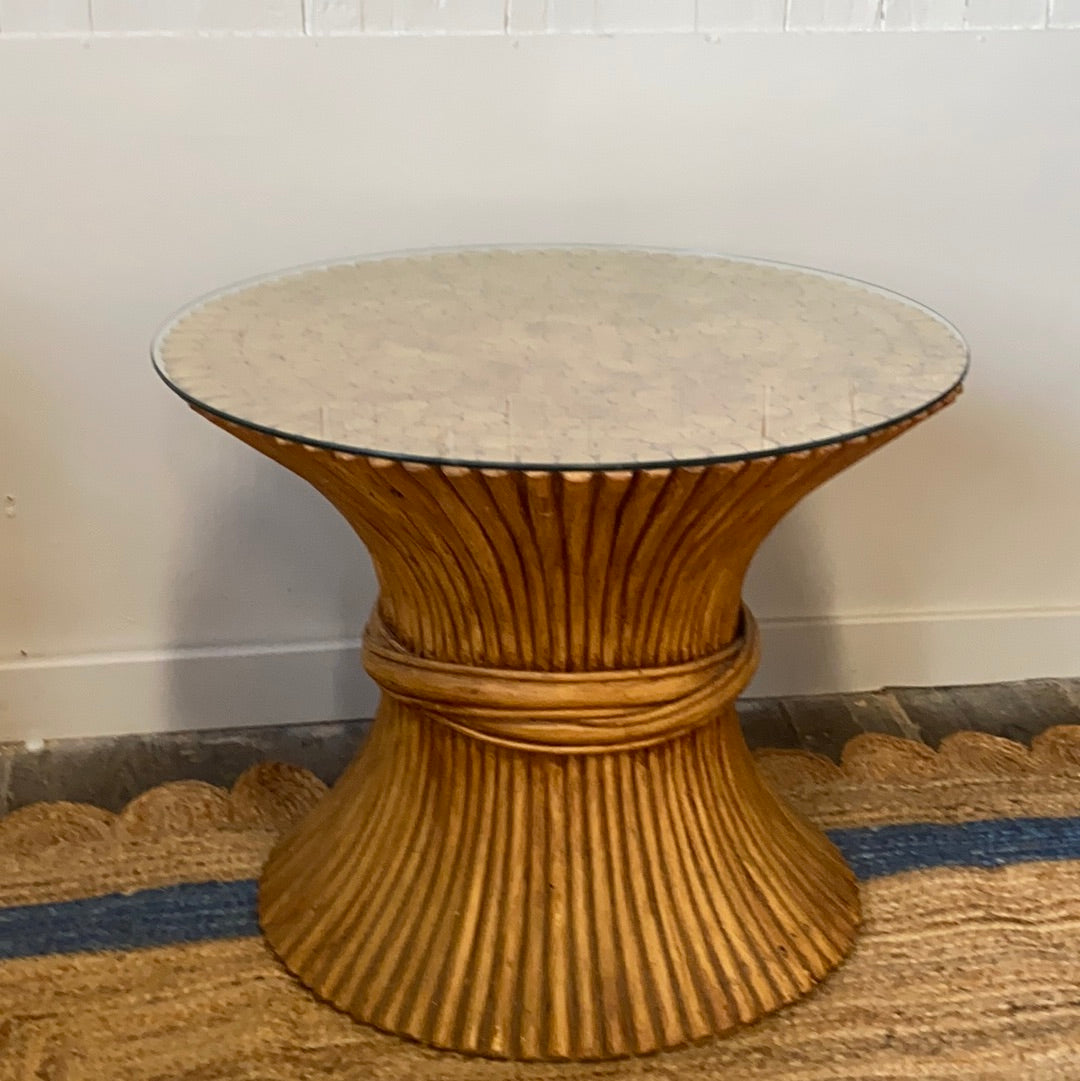 Original McGuire Wheatsheaf Occasional Table with glass top