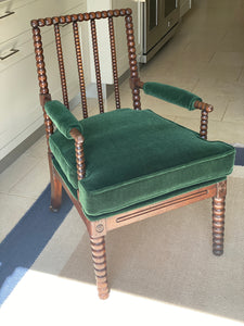 SALE* Bobbin Turned Armchair upholstered in RU Green Mohair Velvet