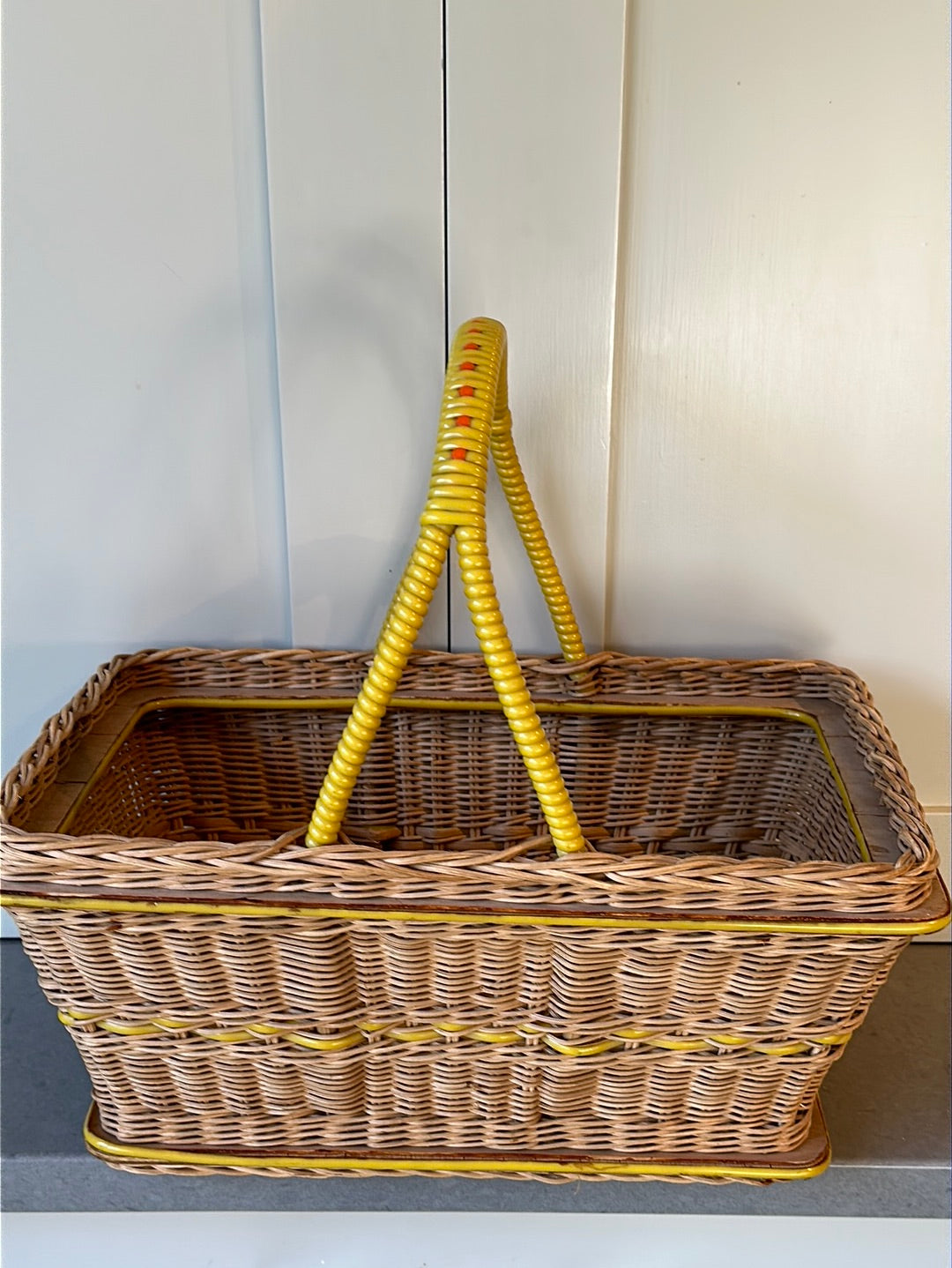 Vintage Wicker Shopper with Yellow Accents