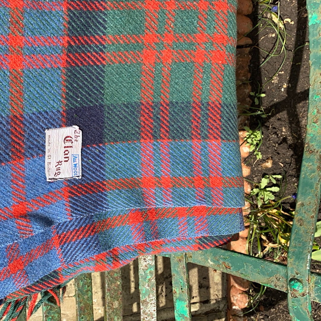 A blue & green tartan wool blanket