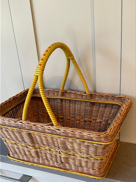 Vintage Wicker Shopper with Yellow Accents