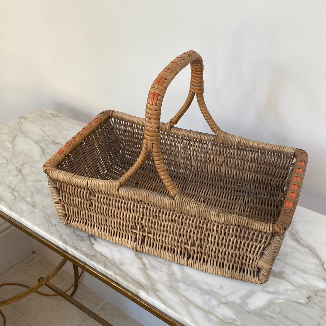 French Split Cane Basket with Orange Accents