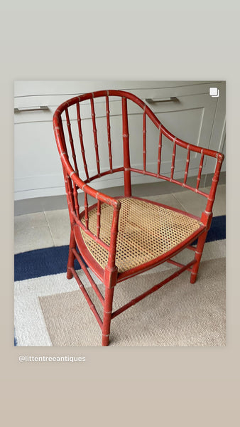 Vintage Red Faux Bamboo and Cane Chair