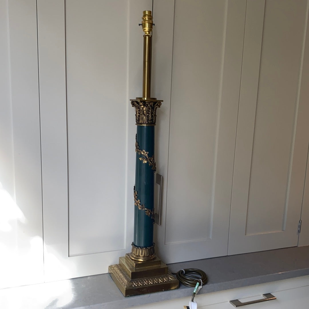 Large Vintage Dark Green & Brass Column lamp