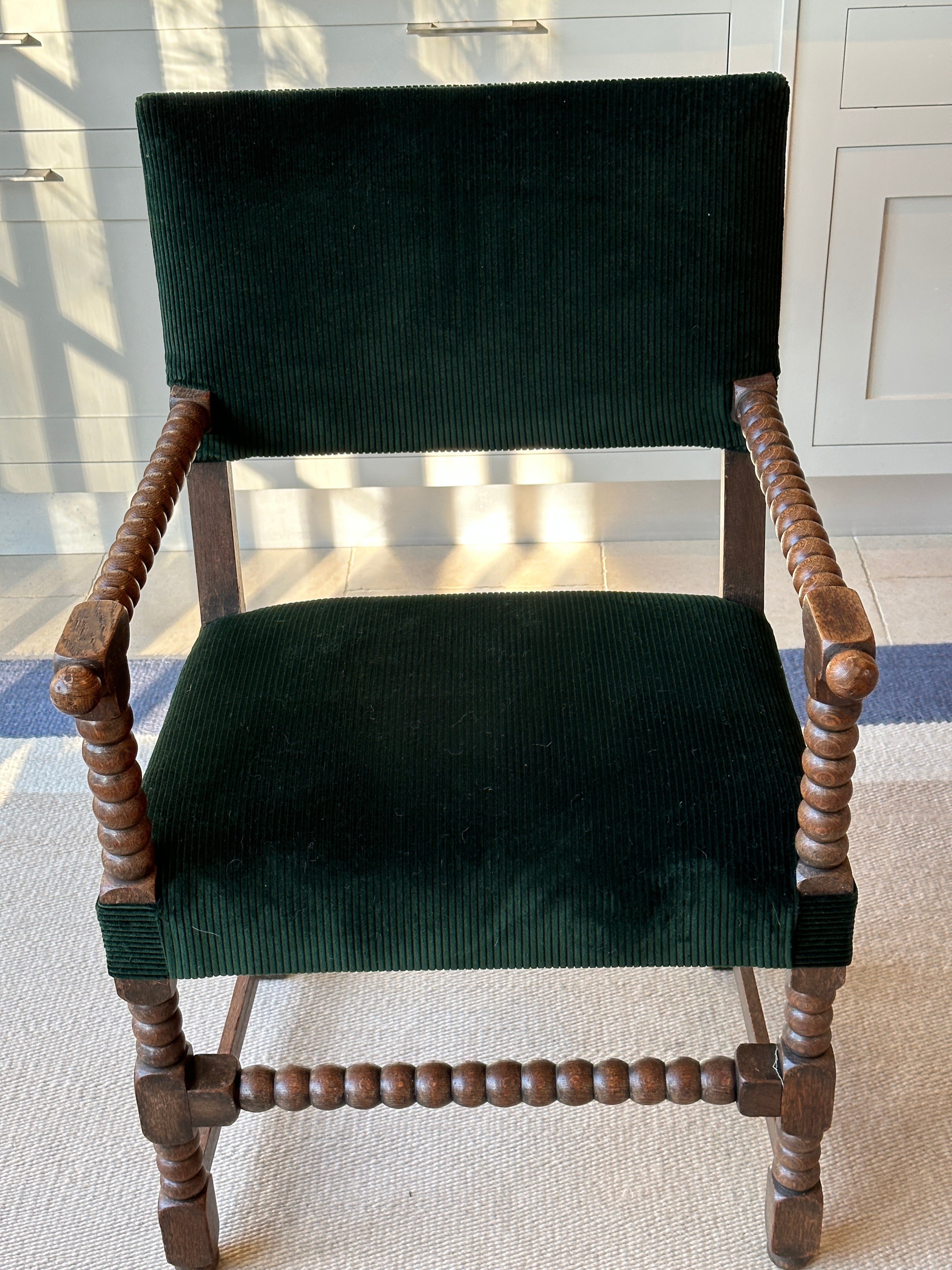 Arts & Craft Bobbin Elbow Chair in RU Forest Jumbo Cord