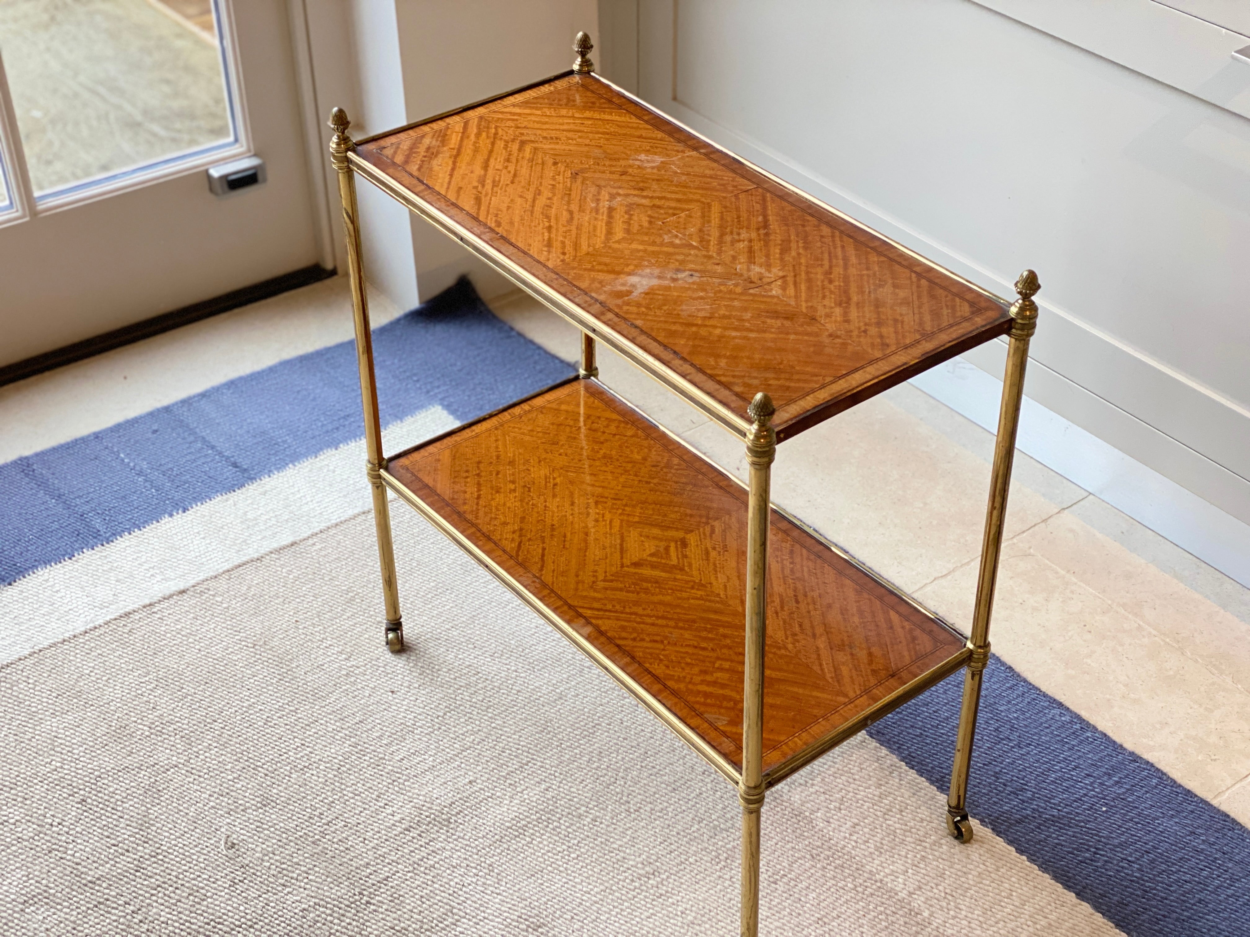 Satinwood & rosewood banded gilt brass etagere